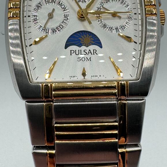 Pulsar By Seiko Moon Phase Triple Calendar Japan Quartz Watch VX3F-X002 Steel main image 2
